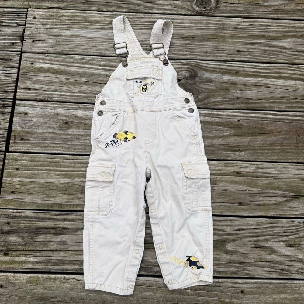 Vintage Miniwear White Race Car Cargo Overalls 24 Months